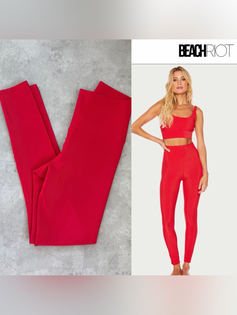 Beach Riot Bright Red Ribbed High-Waist Leggings
